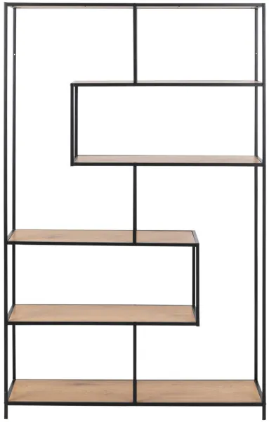 ACT NORDIC Seaford Bücherregal - naturfarbenes Papier Wildeiche und schwarzes Metall (H:185cm x114cm x 35cm)