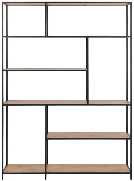 ACT NORDIC Seaford Bücherregal - naturfarbenes Papier Wildeiche und schwarzes Metall (H:185cm x135cm x 35cm)