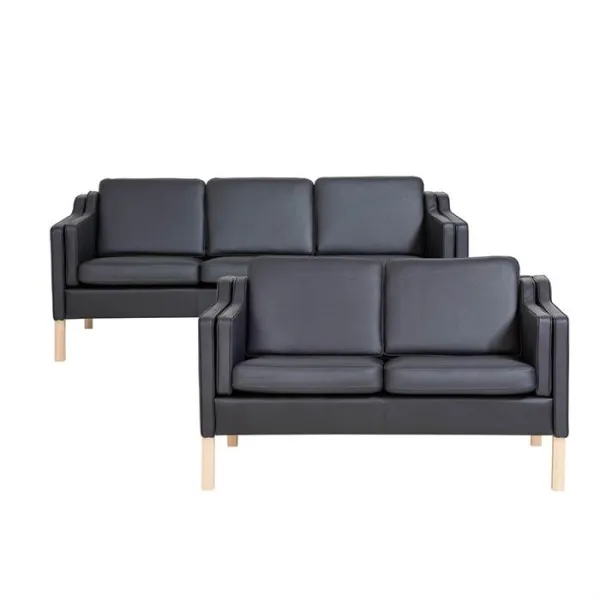 Boston Sofagarnitur 2 + 3 Sitzer - Schwarzes Leder